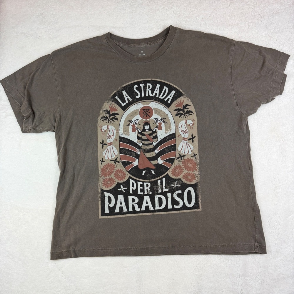 Roark La Strada Per Il Paradiso Graphic Tee Mens Medium Brown Custom Dyed Shirt